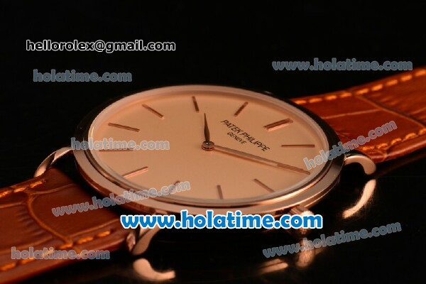 Patek Philippe Calatrava Miyota OS2035 Quartz Rose Gold Case with Champagne Dial and Stick Markers - Click Image to Close
